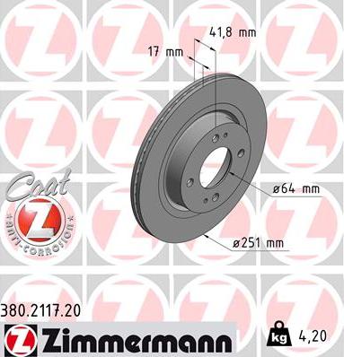 Zimmermann 380.2117.20 - Brake Disc autospares.lv