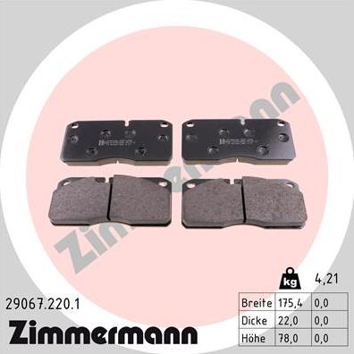 Zimmermann 29067.220.1 - Brake Pad Set, disc brake autospares.lv