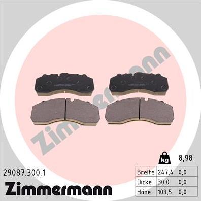 Zimmermann 29087.300.1 - Brake Pad Set, disc brake autospares.lv