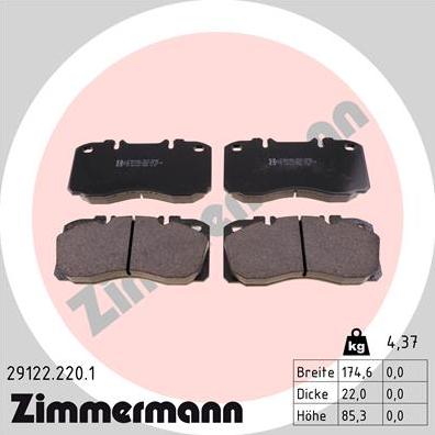 Zimmermann 29122.220.1 - Brake Pad Set, disc brake autospares.lv