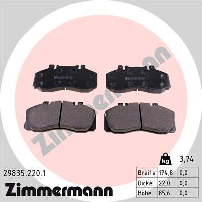 Zimmermann 29835.220.1 - Brake Pad Set, disc brake autospares.lv