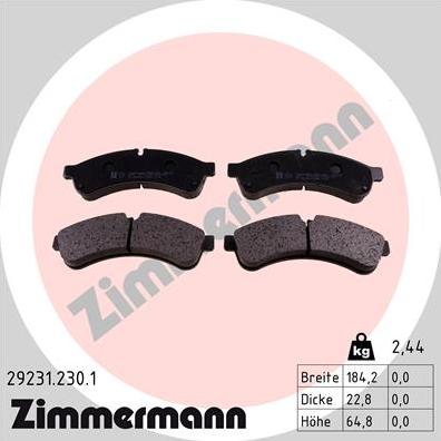Zimmermann 29231.230.1 - Brake Pad Set, disc brake autospares.lv