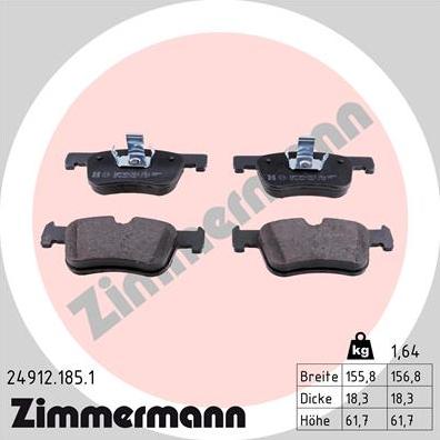 Zimmermann 24912.185.1 - Brake Pad Set, disc brake autospares.lv