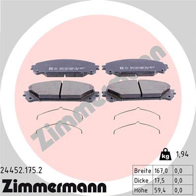 Zimmermann 24452.175.2 - Brake Pad Set, disc brake autospares.lv