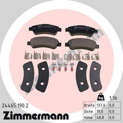 Zimmermann 24465.190.2 - Brake Pad Set, disc brake autospares.lv
