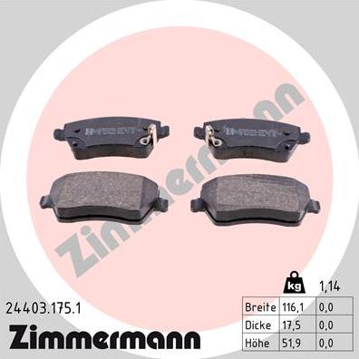 Zimmermann 24403.175.1 - Brake Pad Set, disc brake autospares.lv