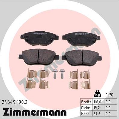 Zimmermann 24549.190.2 - Brake Pad Set, disc brake autospares.lv