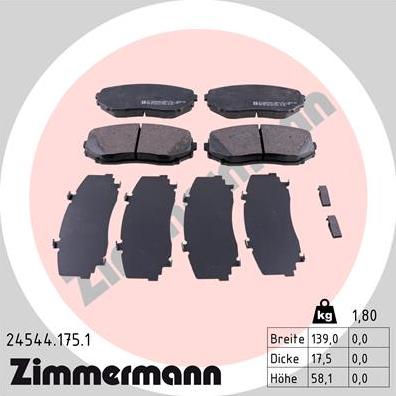 Zimmermann 24544.175.1 - Brake Pad Set, disc brake autospares.lv