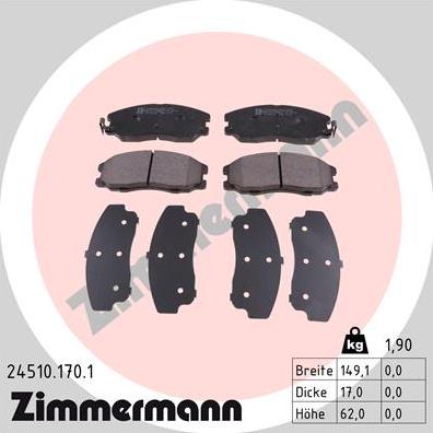 Zimmermann 24510.170.1 - Brake Pad Set, disc brake autospares.lv