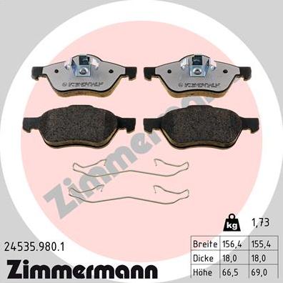 Zimmermann 24535.980.1 - Brake Pad Set, disc brake autospares.lv