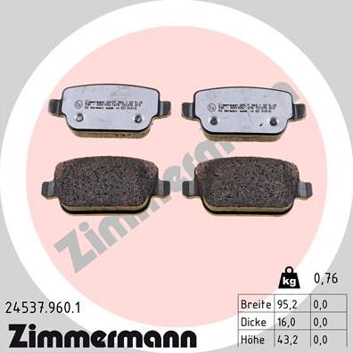 Zimmermann 24537.960.1 - Brake Pad Set, disc brake autospares.lv