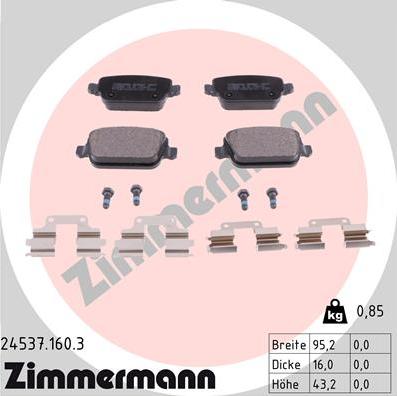 Zimmermann 24537.160.3 - Brake Pad Set, disc brake autospares.lv