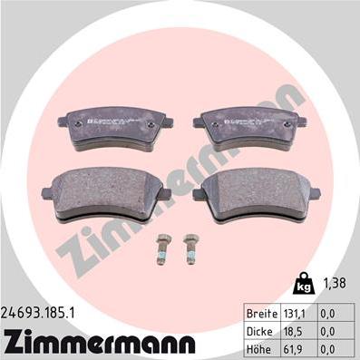 Zimmermann 24693.185.1 - Brake Pad Set, disc brake autospares.lv