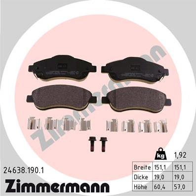 Zimmermann 24638.190.1 - Brake Pad Set, disc brake autospares.lv