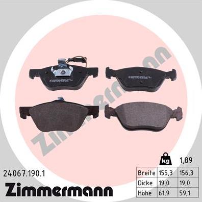 Zimmermann 24067.190.1 - Brake Pad Set, disc brake autospares.lv