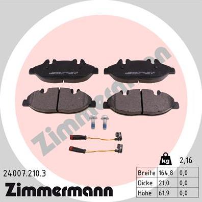 Zimmermann 24007.210.3 - Brake Pad Set, disc brake autospares.lv