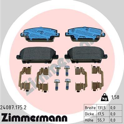 Zimmermann 24087.175.2 - Brake Pad Set, disc brake autospares.lv
