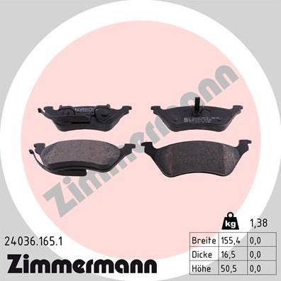 Zimmermann 24036.165.1 - Brake Pad Set, disc brake autospares.lv