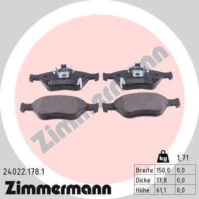 Zimmermann 24022.178.1 - Brake Pad Set, disc brake autospares.lv