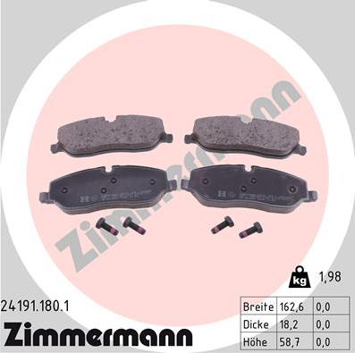 Zimmermann 24191.180.1 - Brake Pad Set, disc brake autospares.lv