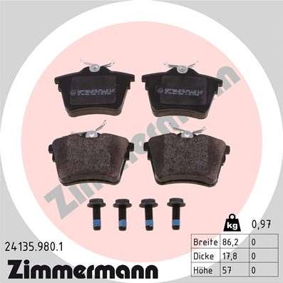 Zimmermann 24135.980.1 - Brake Pad Set, disc brake autospares.lv