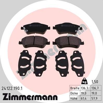 Zimmermann 24122.190.1 - Brake Pad Set, disc brake autospares.lv