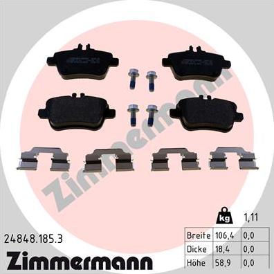 Zimmermann 24848.185.3 - Brake Pad Set, disc brake autospares.lv