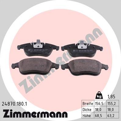 Zimmermann 24870.180.1 - Brake Pad Set, disc brake autospares.lv