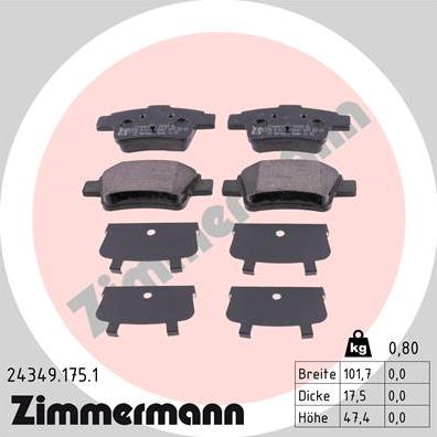 Zimmermann 24349.175.1 - Brake Pad Set, disc brake autospares.lv