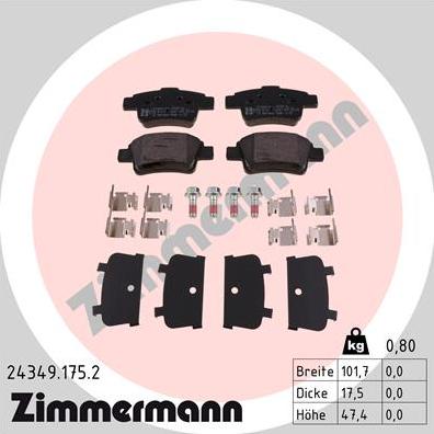 Zimmermann 24349.175.2 - Brake Pad Set, disc brake autospares.lv