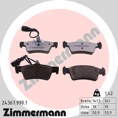 Zimmermann 24367.990.1 - Brake Pad Set, disc brake autospares.lv