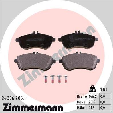 Zimmermann 24306.205.1 - Brake Pad Set, disc brake autospares.lv