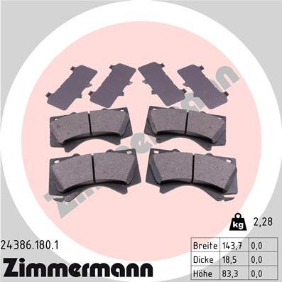 Zimmermann 24386.180.1 - Brake Pad Set, disc brake autospares.lv