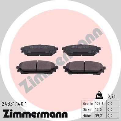 Zimmermann 24331.140.1 - Brake Pad Set, disc brake autospares.lv