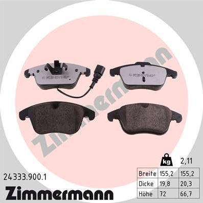 Zimmermann 24333.900.1 - Brake Pad Set, disc brake autospares.lv