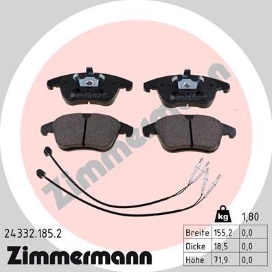 Zimmermann 24332.185.2 - Brake Pad Set, disc brake autospares.lv