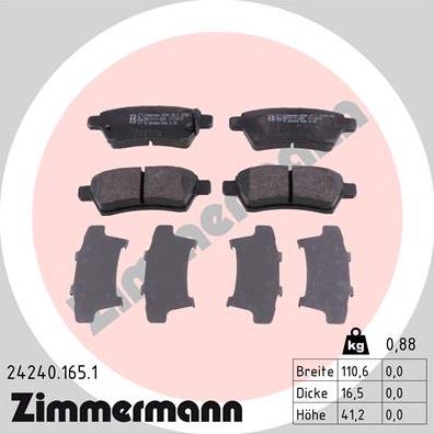 Zimmermann 24240.165.1 - Brake Pad Set, disc brake autospares.lv