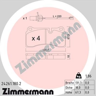 Zimmermann 24261.180.2 - Brake Pad Set, disc brake autospares.lv