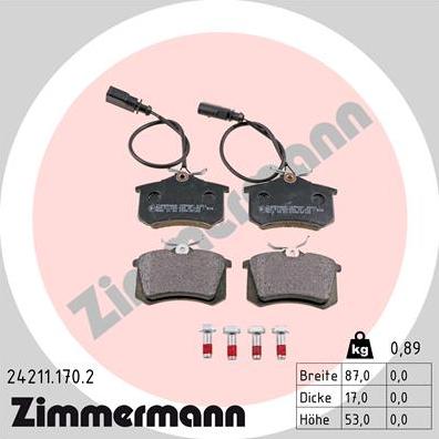 Zimmermann 24211.170.2 - Brake Pad Set, disc brake autospares.lv