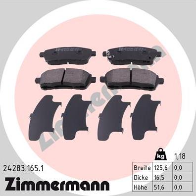 Zimmermann 24283.165.1 - Brake Pad Set, disc brake autospares.lv