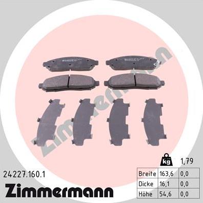 Zimmermann 24227.160.1 - Brake Pad Set, disc brake autospares.lv