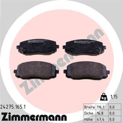 Zimmermann 24275.165.1 - Brake Pad Set, disc brake autospares.lv