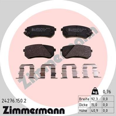 Zimmermann 24276.150.2 - Brake Pad Set, disc brake autospares.lv