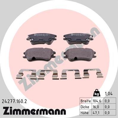 Zimmermann 24277.160.2 - Brake Pad Set, disc brake autospares.lv