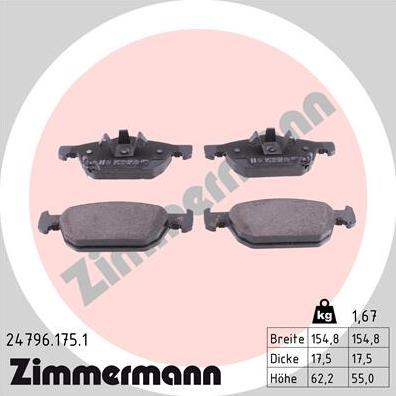 Zimmermann 24796.175.1 - Brake Pad Set, disc brake autospares.lv