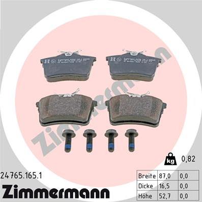 Zimmermann 24765.165.1 - Brake Pad Set, disc brake autospares.lv