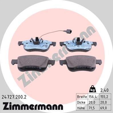 Zimmermann 24727.200.2 - Brake Pad Set, disc brake autospares.lv