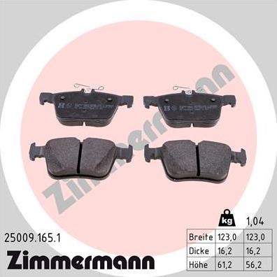 Zimmermann 25009.165.1 - Brake Pad Set, disc brake autospares.lv