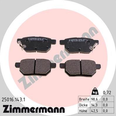 Zimmermann 25016.143.1 - Brake Pad Set, disc brake autospares.lv