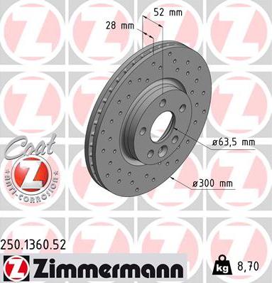 Zimmermann 250.1360.52 - Brake Disc autospares.lv